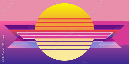 Minimalist banner background, pink and yellow gradations. Geometric circular effect style
