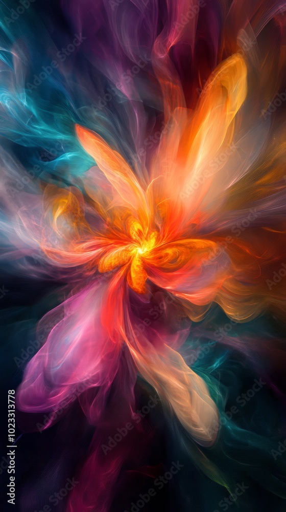Abstract digital art bursting with vibrant colors and dynamic geometric patterns Abstract digital art bursting with vibrant colors and dynamic geometric patterns
