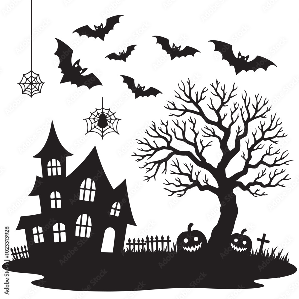 Halloween Silhouette Elements in white Background