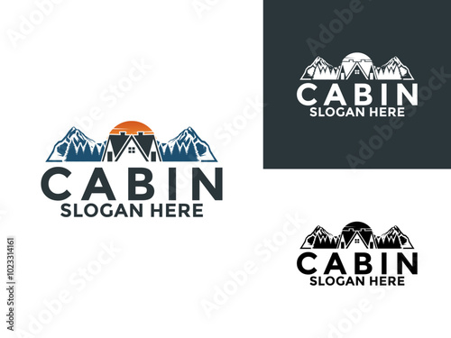 Cabin Wood Logo, Cabin Resort Logo, wooden cabin and mountain pine forest retro logo vector template