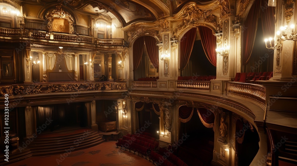 Obraz premium Magnificent opera house interior showcasing ornate details and grand architectural elements
