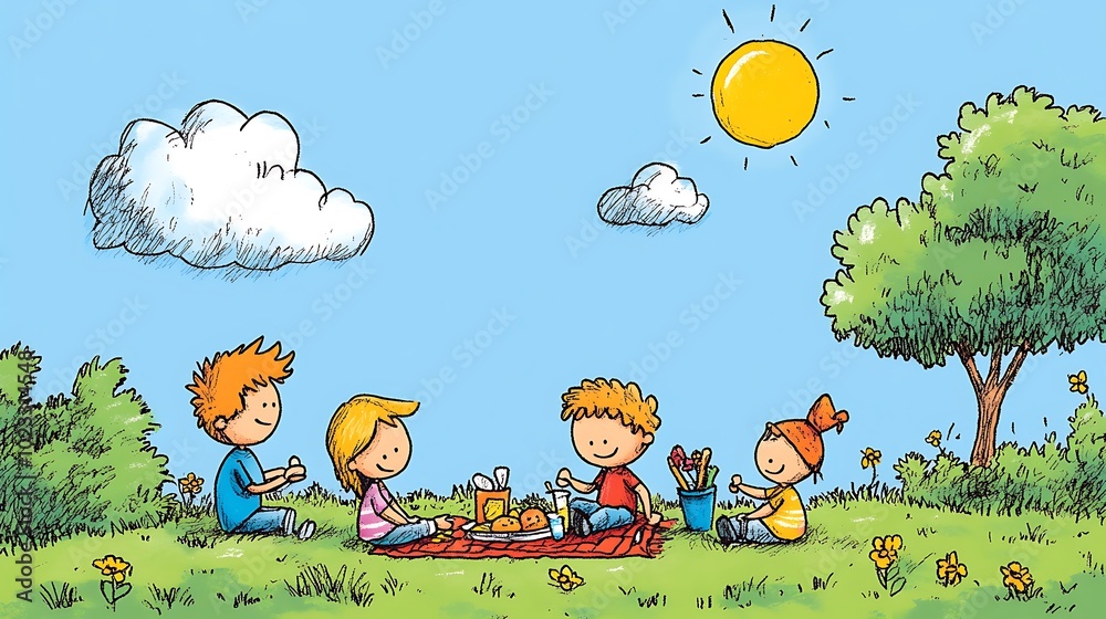 Obraz premium Cheerful Group of Friends Enjoying a Picnic Outdoors