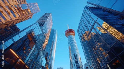 Wallpaper Mural Bright glowing lights of district in megapolis under dusk sky in evening  Torontodigital.ca