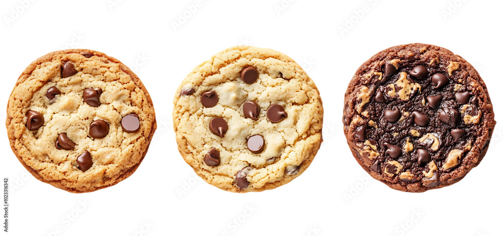 three set of A classic American cookie made with Cho chip isolated transparent background three set of A classic American cookie made with Cho chip isolated transparent background