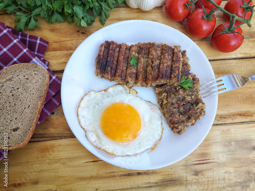 Breakfast with goetta  and fried egg