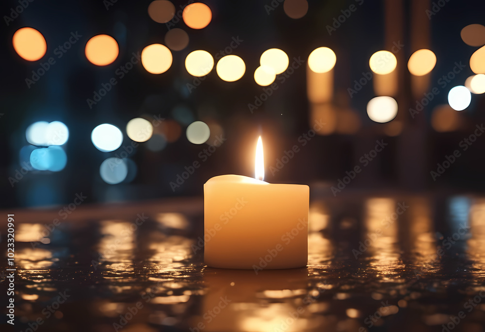 Lit Candle with Bokeh Background of Flickering Flames Lit Candle with Bokeh Background of Flickering Flames