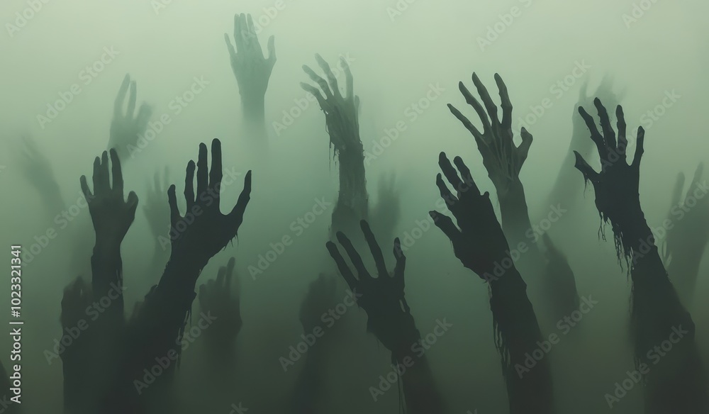 Reaching Hands Emerging from Fog