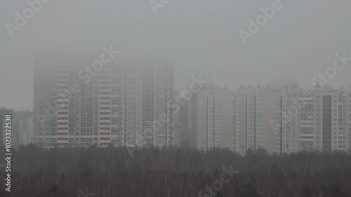 Dense fog over a city