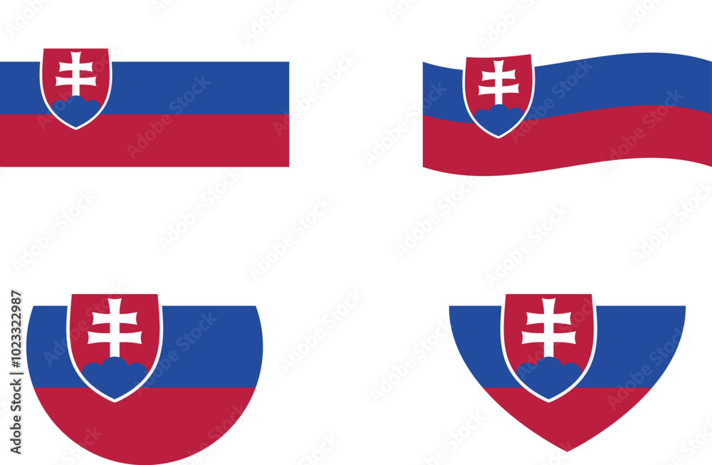 Slovakia flags set. Circle icon. waving flag. heart shape icon. Various designs