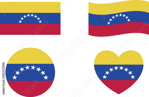 Venezuela flags set. Circle icon. waving flag. heart shape icon. Various designs Free Download Venezuela flags set. Circle icon. waving flag. heart shape icon. Various designs - GFXLoad