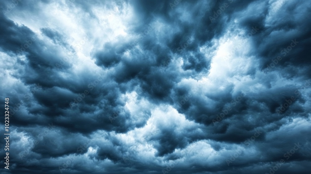 Cold, overcast sky with dark gray clouds filling the background, creating a gloomy and depressive atmosphere with room for text Cold, overcast sky with dark gray clouds filling the background, creating a gloomy and depressive atmosphere with room for text