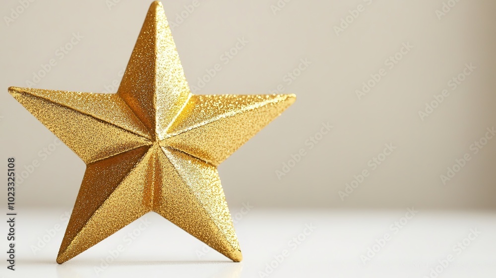 Golden star with glitter on neutral background Golden star with glitter on neutral background