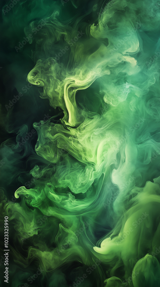 Green smoke swirling on dark black background, abstract phone wallpaper Green smoke swirling on dark black background, abstract phone wallpaper