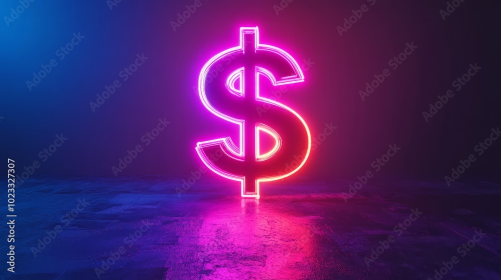 Neon dollar sign glowing against a dark background. Neon dollar sign glowing against a dark background.