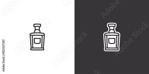 Bottle of whiskey on white and black background. Original vector illustration in vintage style.