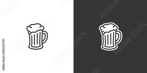 Full mug of beer on white and black background. Original vector illustration in vintage style.