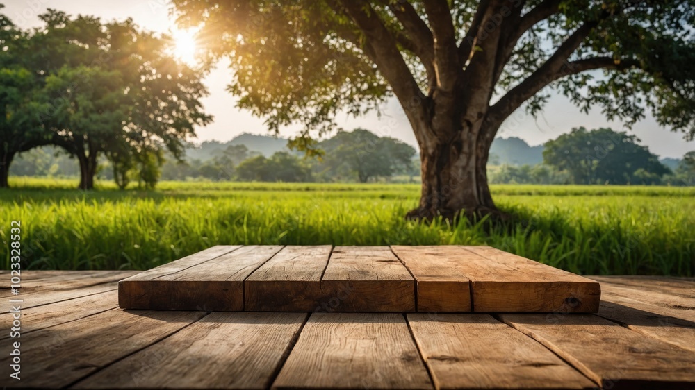  tree table wood podium in farm display for food generate ai