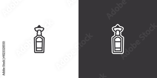 Bottle of tequila on white and black background. Original vector illustration in vintage style.