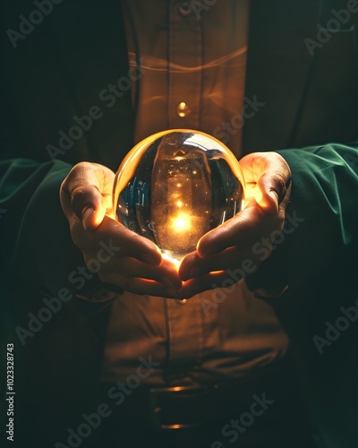 Financial Planner Holding Glowing Orb Symbolizing Family s Financial Future photo