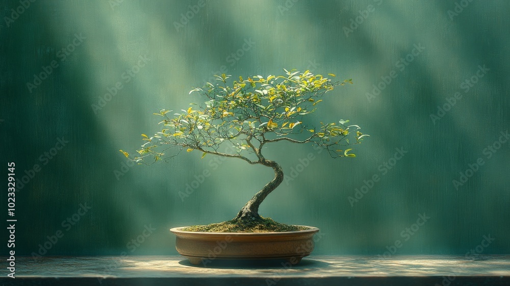 small bonsai tree on a dark green background small bonsai tree on a dark green background