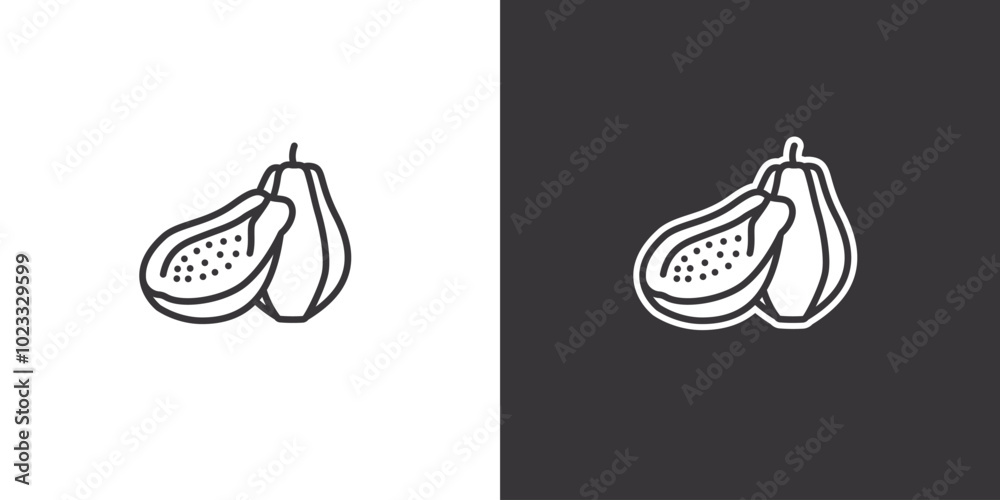 Ripe papaya on white and black background. Original vector illustration in vintage style. Ripe papaya on white and black background. Original vector illustration in vintage style.