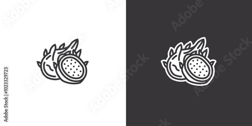 Pitahaya on white and black background. Original vector illustration in vintage style.