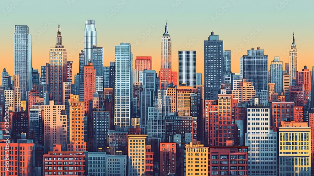 Fototapeta premium Vibrant City Skyline at Sunset