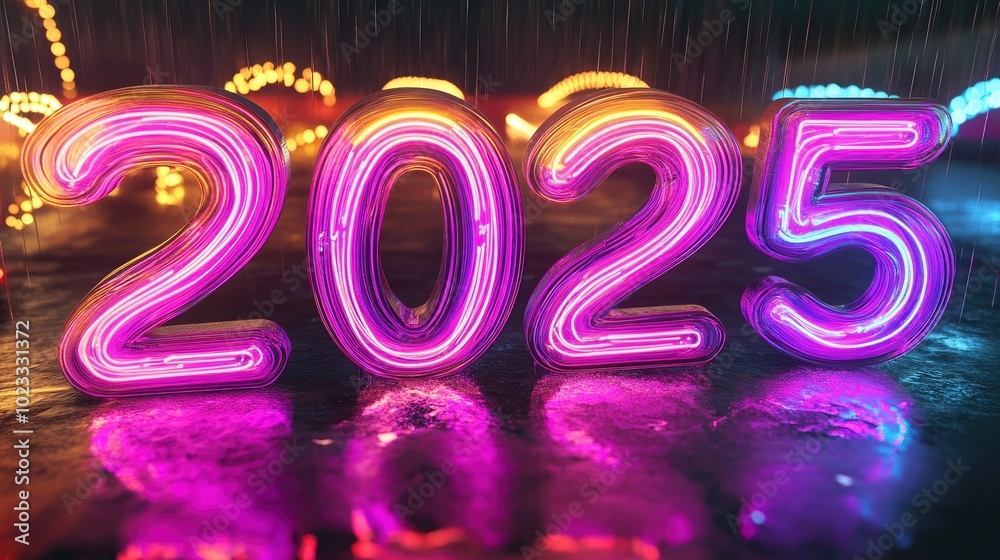 A vibrant neon display of 2025 with swirling lights and dynamic colors, creating a celebratory mood. A vibrant neon display of 2025 with swirling lights and dynamic colors, creating a celebratory mood.