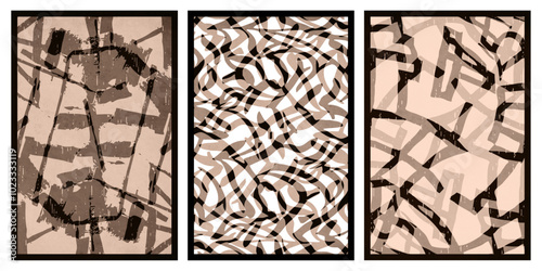 Set of 3 Abstract illustration in vintage style. For use in graphics, for wall decor. 