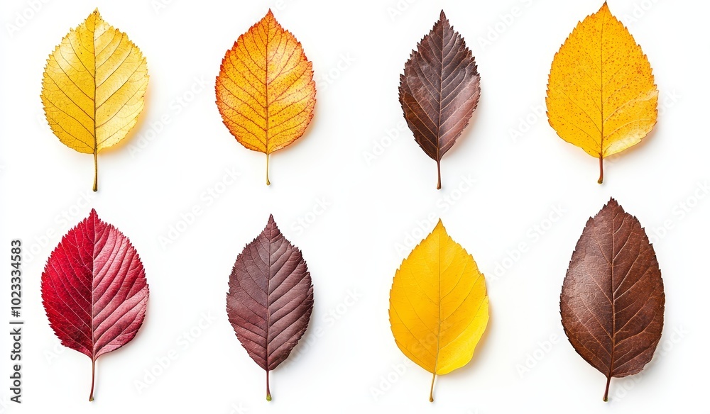 An isolated collection of fall leaves on a white background An isolated collection of fall leaves on a white background