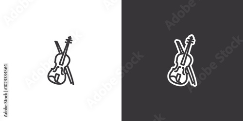 Violin and bow on white and black background. Original vector illustration in vintage style.