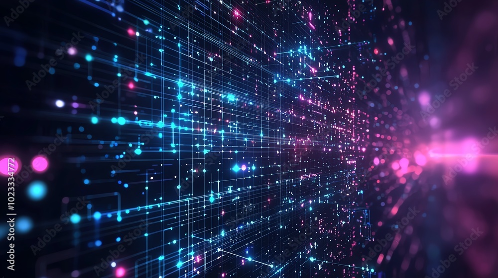 Vibrant digital particles in motion, creating a stunning visual effect of light and color across a dark background. Vibrant digital particles in motion, creating a stunning visual effect of light and color across a dark background.