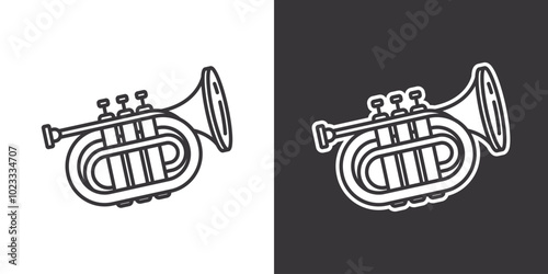 Wind musical instrument on white and black background. Original vector illustration in vintage style.