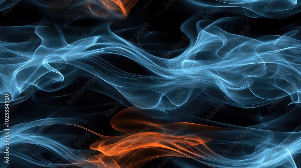 Fototapeta premium This captivating digital artwork features colorful smoke swirls against a dark background, showcasing vibrant hues of red, blue, green, and yellow that mesmerize the viewer SEAMLESS PATTERN