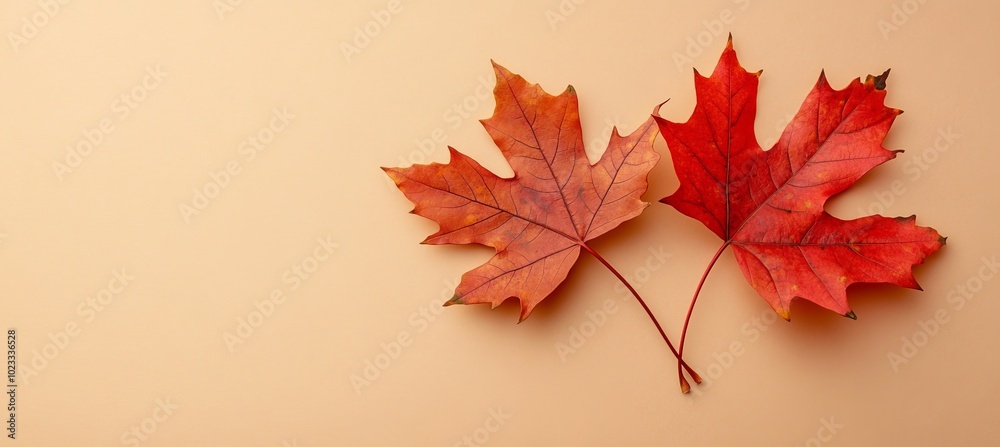 Large banner with negative space featuring autumn leaves on a pastel backdrop. Large banner with negative space featuring autumn leaves on a pastel backdrop.