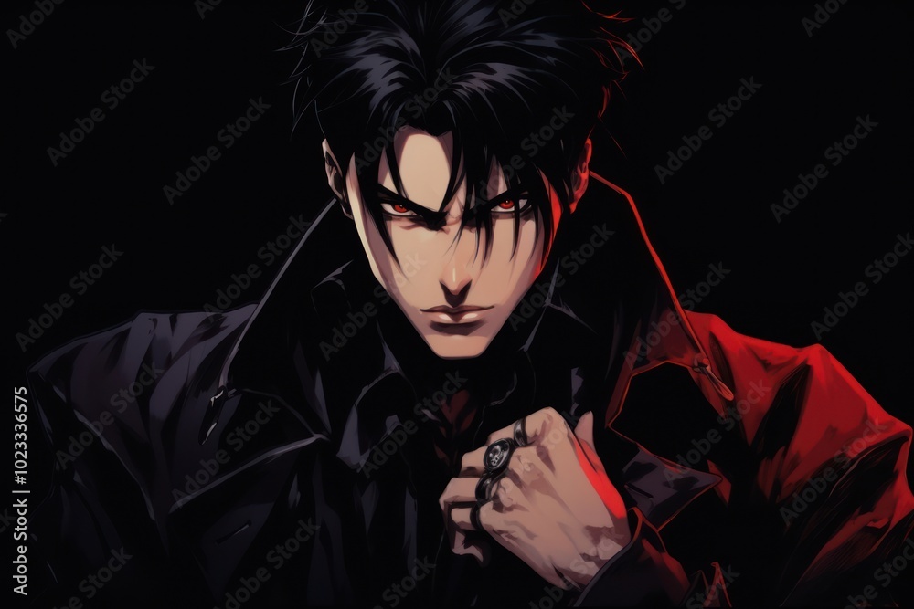 Male vampire showing fang anime adult accessories. Male vampire showing fang anime adult accessories.