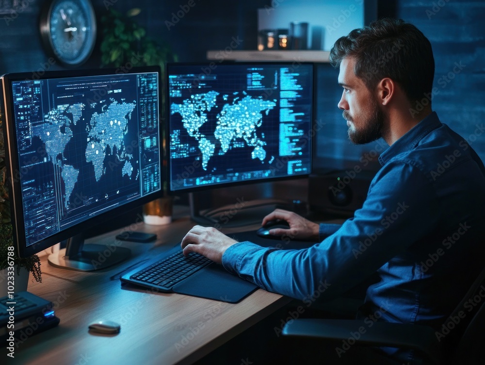 Professional analyzing geographical data and statistics Professional analyzing geographical data and statistics