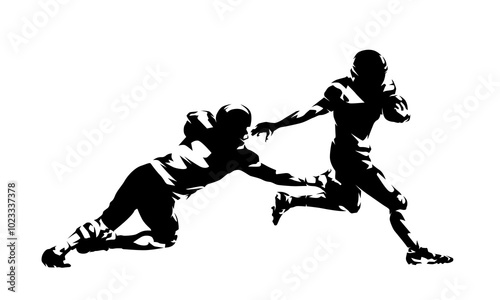 American football players in action, isolated vector silhouette. Team sport