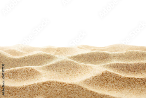 Beach sand on white isolated background, transparent Die cut PNG.