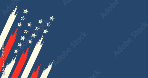 Distressed American flag clipart background USA stars and stripes patriotic modern simple red white and blue vector, copy space for 4th of July, Veterans Day, Election voting, Presidents Day, sale, US