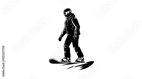 Black and white illustration of snowboarding concept. Extreme. Snowboarder.