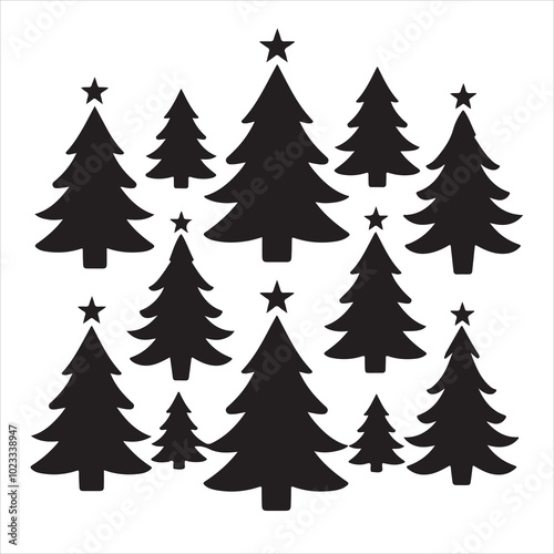 set of Christmas tree silhouette	