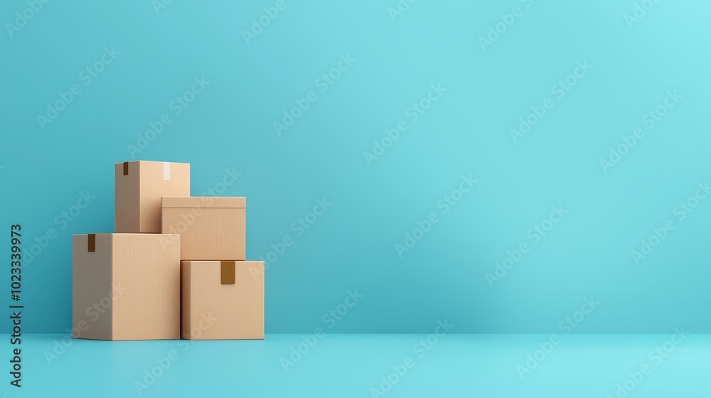 Stacked cardboard boxes on a blue background. 3D Illustration Stacked cardboard boxes on a blue background. 3D Illustration