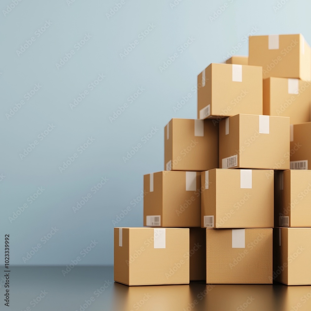 Stacked cardboard boxes on a table against a blue background 3D Illustration Stacked cardboard boxes on a table against a blue background 3D Illustration