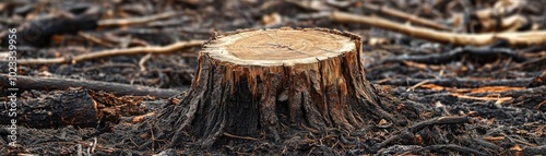 A close-up view of a tree stump surrounded by natural mulch, showcasing the textures and colors of wood in an outdoor setting.