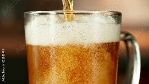 Close-up of beer pouring in...
