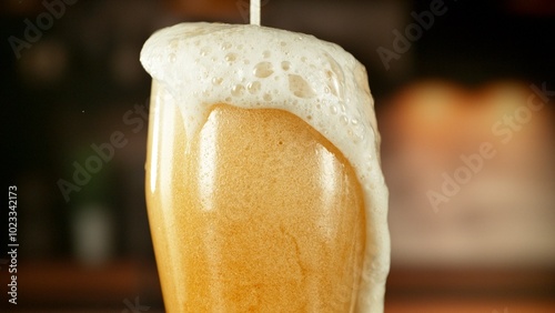 Close-up of beer pouring in...
