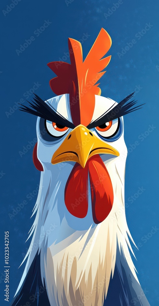 Fototapeta premium Bold and vibrant stylized illustration of a rooster head with dynamic colors and expressive details