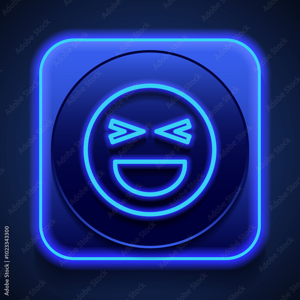 Smile simple icon, vector. Flat design. Blue neon style on button. With shadow Smile simple icon, vector. Flat design. Blue neon style on button. With shadow