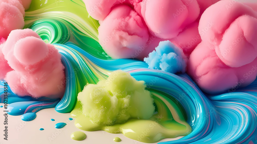Whimsical Paint and Foam: A Colorful Abstract Composition Whimsical Paint and Foam: A Colorful Abstract Composition